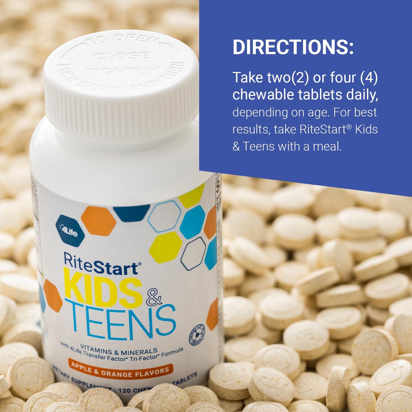 4Life RiteStart Kids and Teens- Apple, Orange Flavors, 22 Essential Vitamins, Minerals, Immune System and Brain Support Ages 2+ - 120 Chewable Tablets - dailyvitalstore