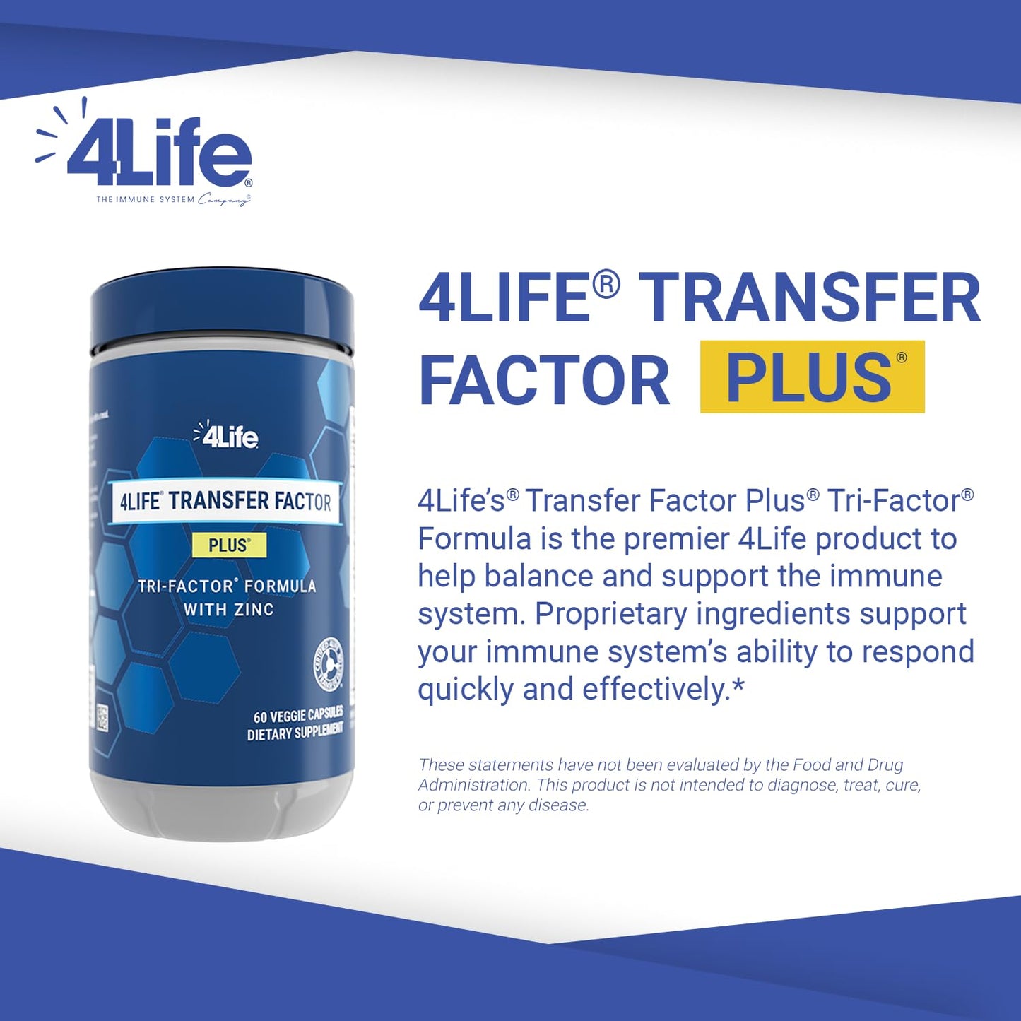 4Life Transfer Factor Plus - Support with Zinc, Super Mushroom Blend (Maitake, Shiitake, Agaricus), and Colostrum & Egg Yolk Extracts - 60 Capsules - dailyvitalstore