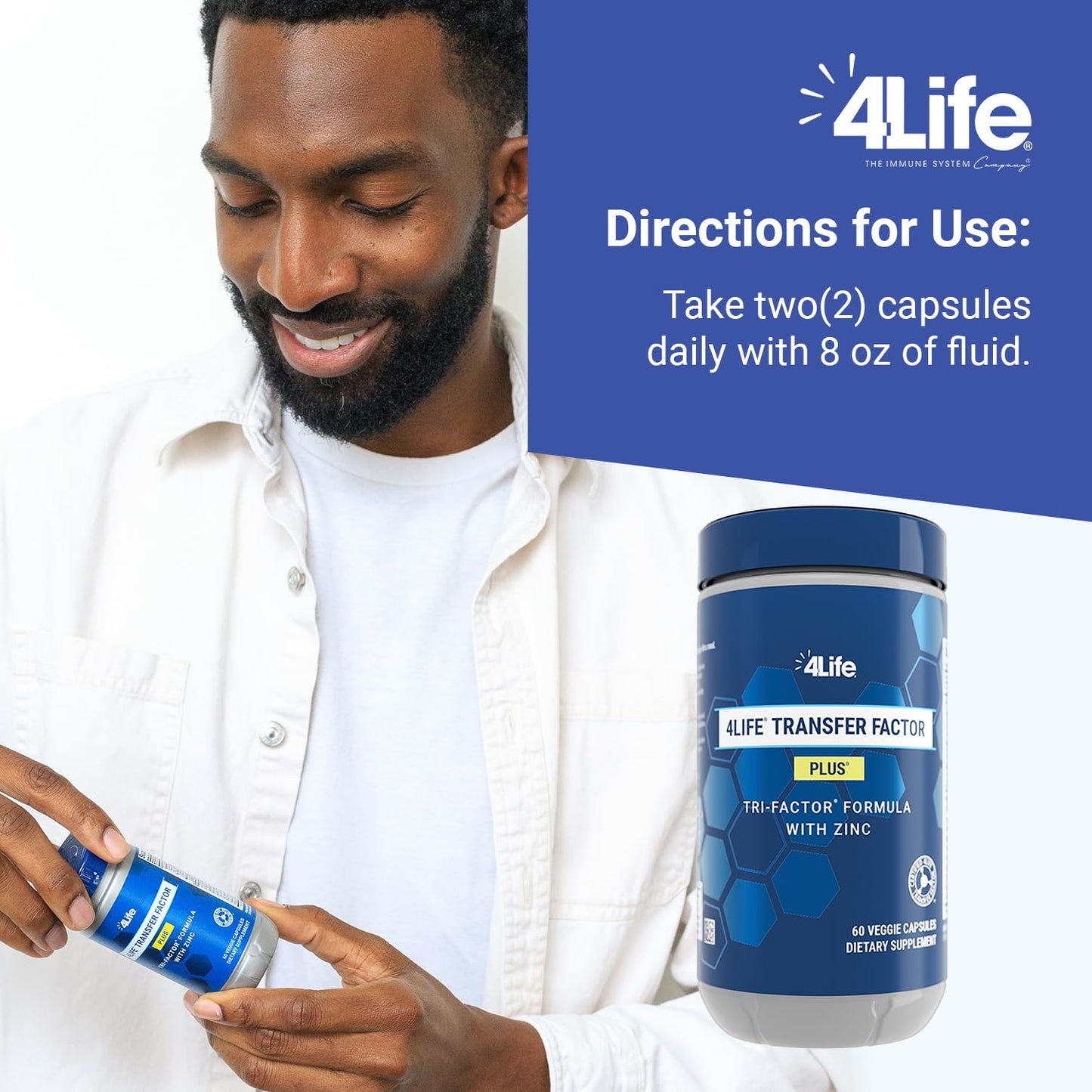 4Life Transfer Factor Plus - Support with Zinc, Super Mushroom Blend (Maitake, Shiitake, Agaricus), and Colostrum & Egg Yolk Extracts - 60 Capsules - dailyvitalstore
