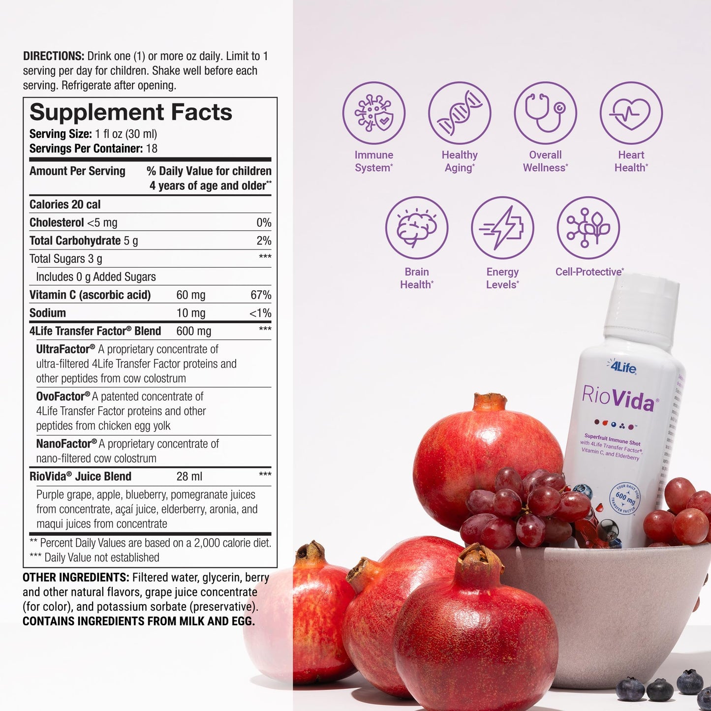 4Life Transfer Factor RioVida Tri-Factor Formula - Liquid Immune and Health Support with Vitamin C, Elderberry, Aronia Berry, Macqui, Blueberry, and Acai - Single Pack - dailyvitalstore