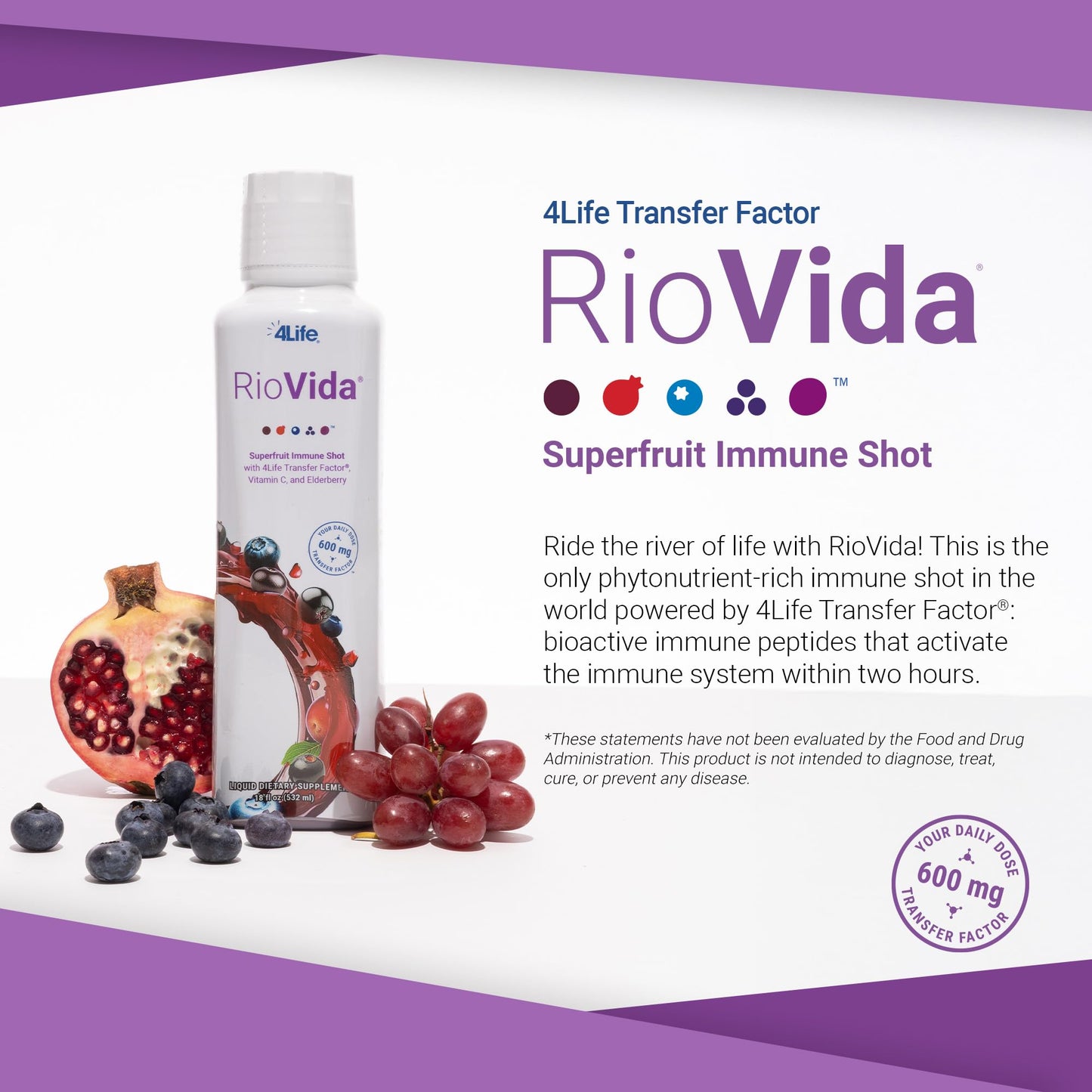 4Life Transfer Factor RioVida Tri-Factor Formula - Liquid Immune and Health Support with Vitamin C, Elderberry, Aronia Berry, Macqui, Blueberry, and Acai - Single Pack - dailyvitalstore