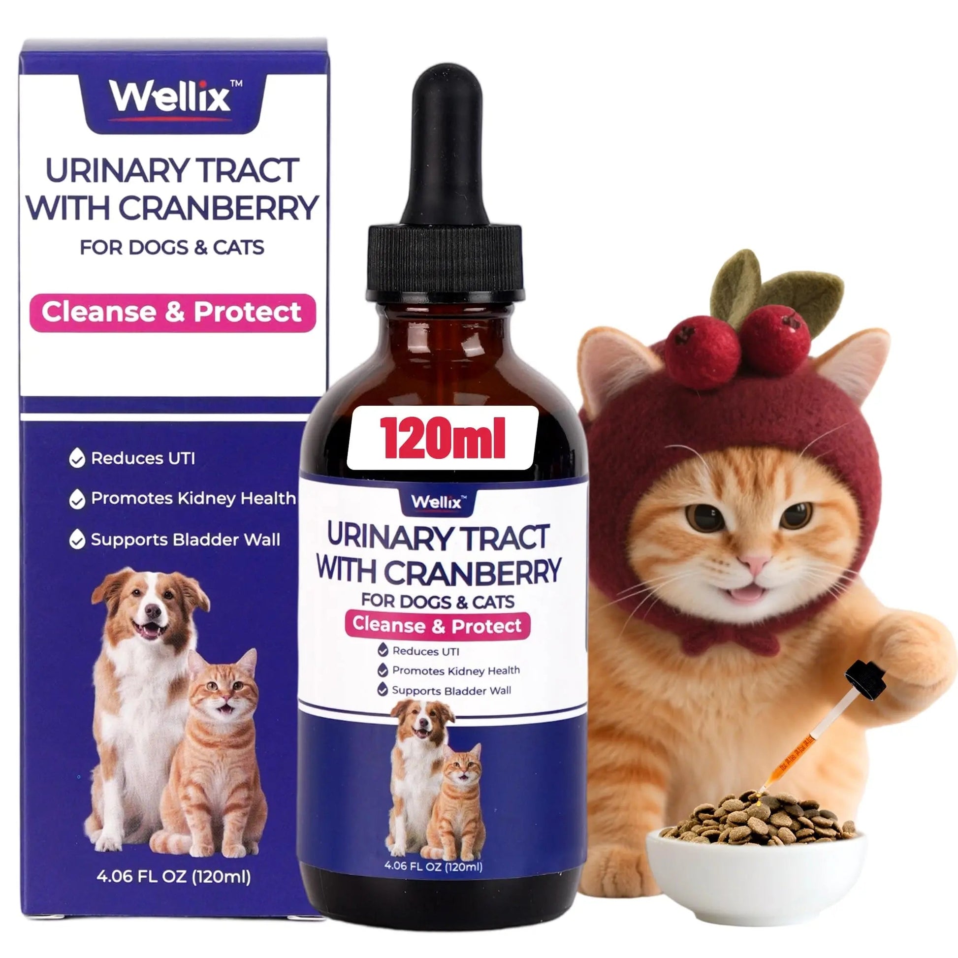 4oz Wellix Natural Cat & Dog UTI Treatment Drops,Cat & Dog Urinary Tract Infection Treatment - Cranberry & D-Mannose for Dogs & Cats - Kidney Health Supplement - dailyvitalstore
