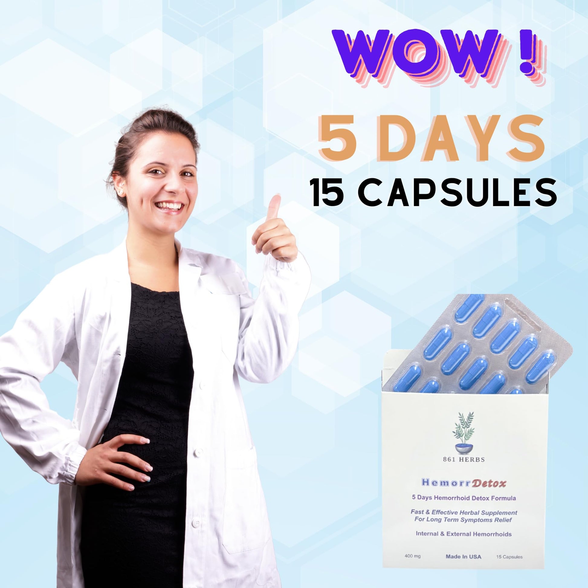 '-5-Day 15 Capsules, Fast & Long-Term Relief, Natual Herbs Formula Remedy, Address Root Causes of Hemorrhoids. - dailyvitalstore