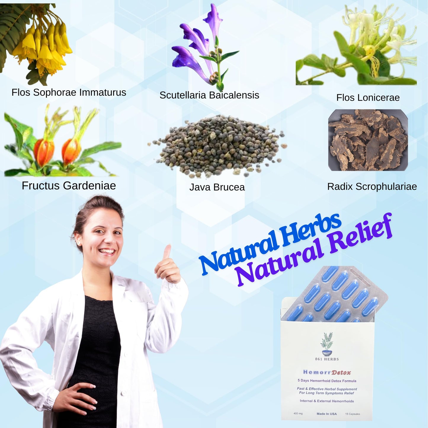 '-5-Day 15 Capsules, Fast & Long-Term Relief, Natual Herbs Formula Remedy, Address Root Causes of Hemorrhoids. - dailyvitalstore