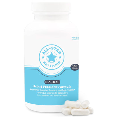 5-in-1 Bio-Heal® Probiotic Capsules for Kids, Men & Women - Best Supplement for Brain Function, Gut Health & Constipation - Shelf Stable & Fortified with Vitamins, Minerals & Prebiotics - dailyvitalstore