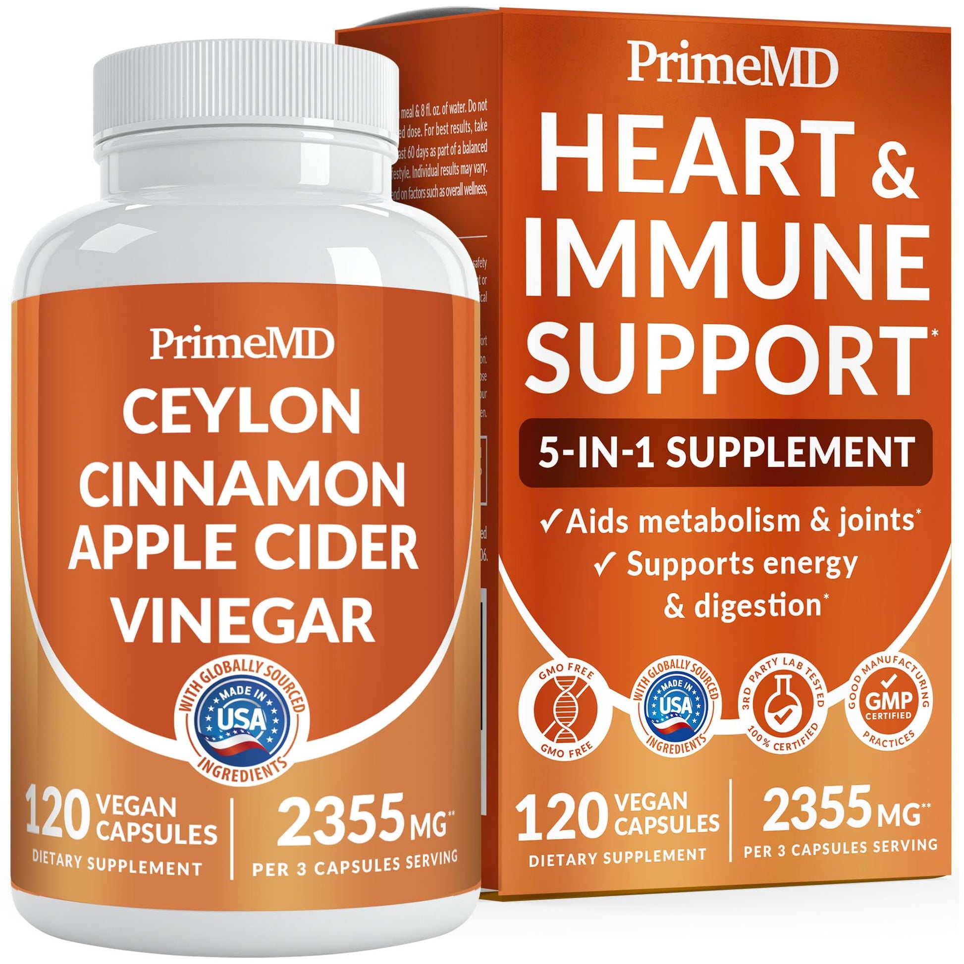 5-in-1 Ceylon Cinnamon Capsules 2355mg - Apple Cider Vinegar Capsules with Turmeric, Panax Ginseng & Bioperine - Cinnamon Supplements for Women & Men - dailyvitalstore