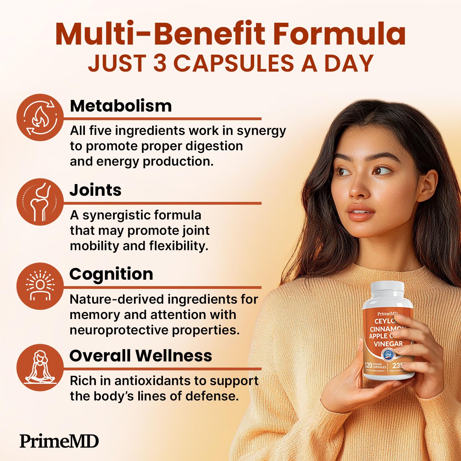 5-in-1 Ceylon Cinnamon Capsules 2355mg - Apple Cider Vinegar Capsules with Turmeric, Panax Ginseng & Bioperine - Cinnamon Supplements for Women & Men - dailyvitalstore