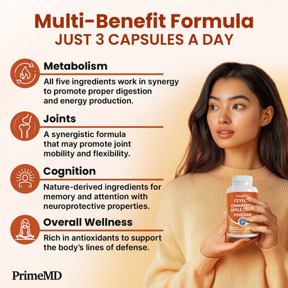5-in-1 Ceylon Cinnamon Capsules 2355mg - Apple Cider Vinegar Capsules with Turmeric, Panax Ginseng & Bioperine - Cinnamon Supplements for Women & Men - dailyvitalstore