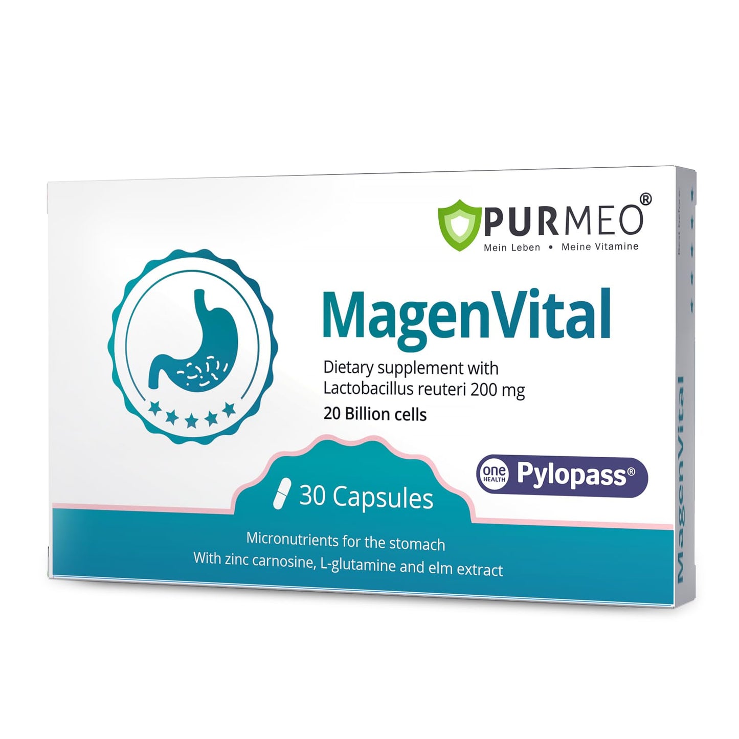 5-in-1 High Potency H. Pylori Probiotic, 1 Per Day - Supports Gastric Lining Integrity, Occasional Indigestion, Acid Comfort - Pylopass Lactobacillus Reuteri, Gluten Free, Vegan, 30ct, Made in Germany - dailyvitalstore