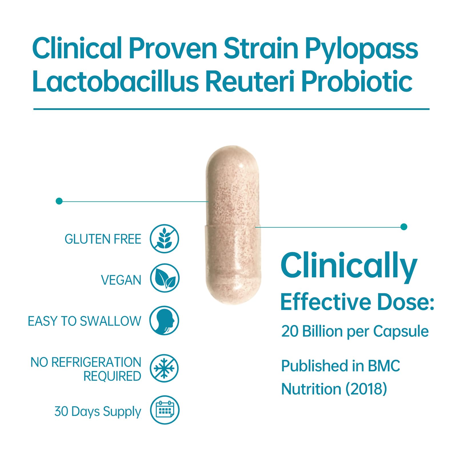 5-in-1 High Potency H. Pylori Probiotic, 1 Per Day - Supports Gastric Lining Integrity, Occasional Indigestion, Acid Comfort - Pylopass Lactobacillus Reuteri, Gluten Free, Vegan, 30ct, Made in Germany - dailyvitalstore