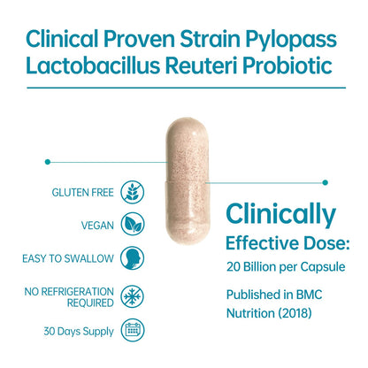 5-in-1 High Potency H. Pylori Probiotic, 1 Per Day - Supports Gastric Lining Integrity, Occasional Indigestion, Acid Comfort - Pylopass Lactobacillus Reuteri, Gluten Free, Vegan, 30ct, Made in Germany - dailyvitalstore