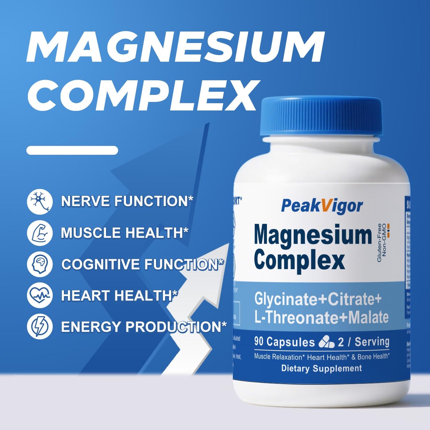 5 in 1 Magnesium Complex, 976mg Complex with Magnesium Glycinate, Citrate, Malate & L-Threonate, Vitamin B6 for High Absorption, Third Party Tested, Gluten-Free, Easy-Swallow Vegan Capsule - dailyvitalstore
