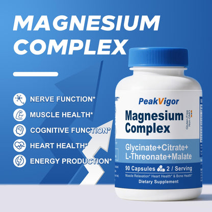 5 in 1 Magnesium Complex, 976mg Complex with Magnesium Glycinate, Citrate, Malate & L-Threonate, Vitamin B6 for High Absorption, Third Party Tested, Gluten-Free, Easy-Swallow Vegan Capsule - dailyvitalstore
