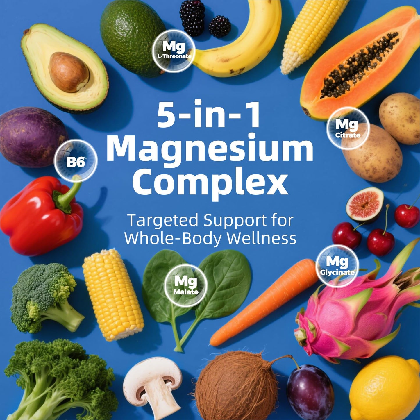 5 in 1 Magnesium Complex, 976mg Complex with Magnesium Glycinate, Citrate, Malate & L-Threonate, Vitamin B6 for High Absorption, Third Party Tested, Gluten-Free, Easy-Swallow Vegan Capsule - dailyvitalstore