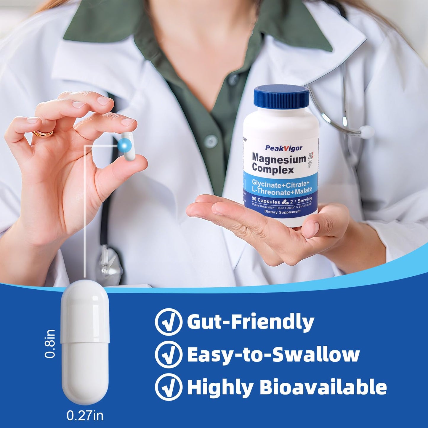 5 in 1 Magnesium Complex, 976mg Complex with Magnesium Glycinate, Citrate, Malate & L-Threonate, Vitamin B6 for High Absorption, Third Party Tested, Gluten-Free, Easy-Swallow Vegan Capsule - dailyvitalstore