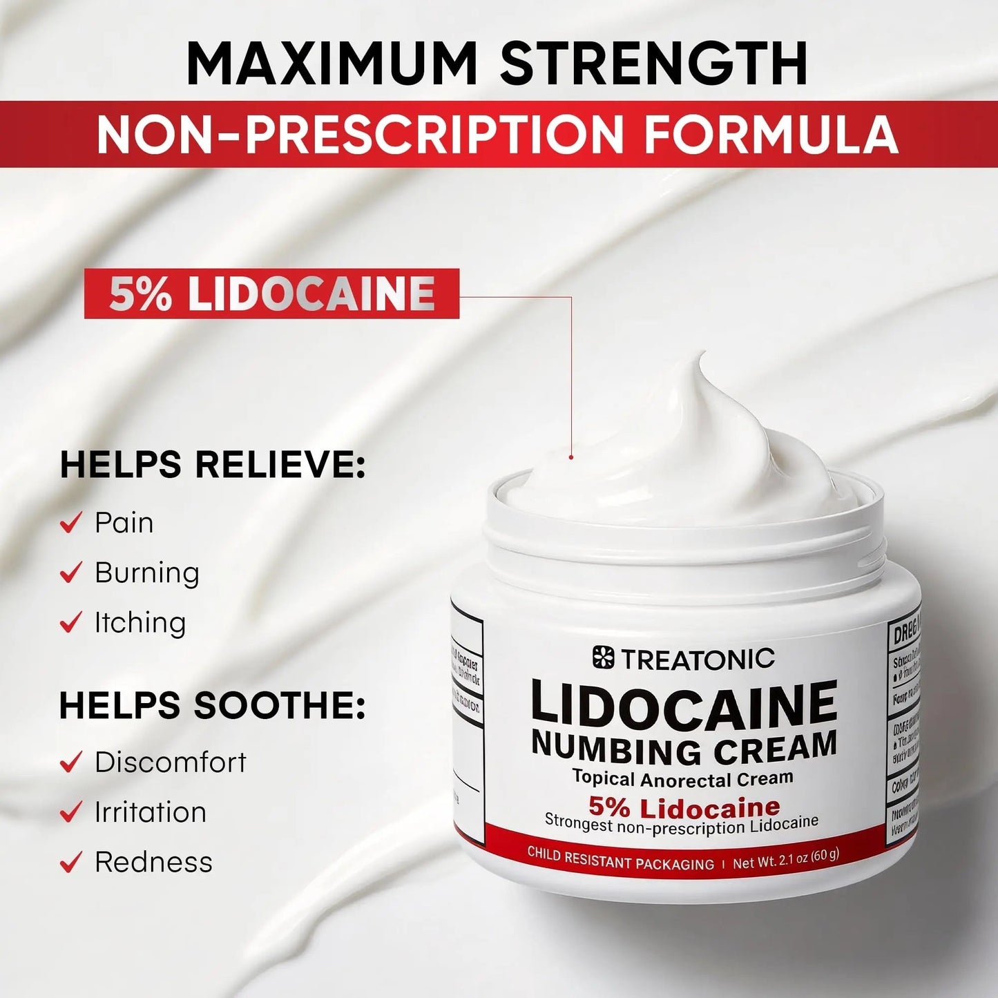 5% Lidocaine Topical Numbing Cream: Maximum Strength Topical Anesthetic Numb Cream for Pain Relief, Itching, Burning, Soreness, Hemorrhoid - Fast Acting & Long Lasting Numbing Formulation - 2.1 oz - dailyvitalstore