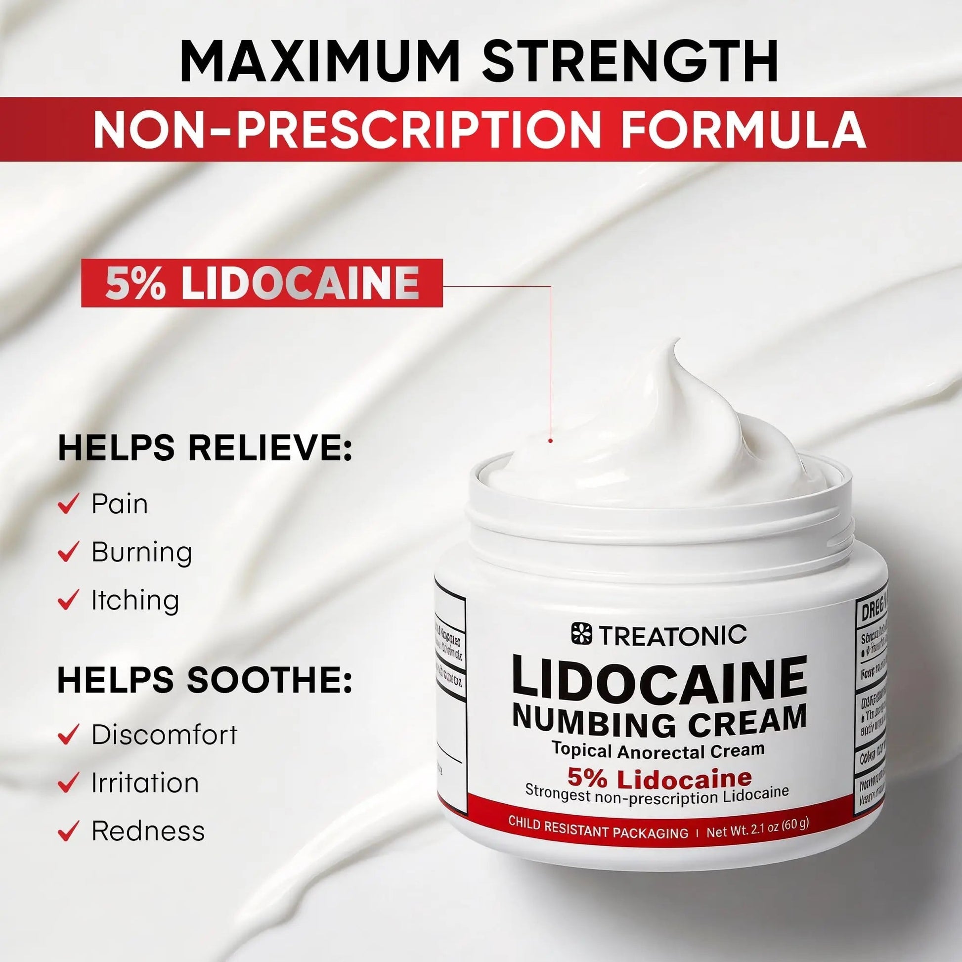 5% Lidocaine Topical Numbing Cream: Maximum Strength Topical Anesthetic Numb Cream for Pain Relief, Itching, Burning, Soreness, Hemorrhoid - Fast Acting & Long Lasting Numbing Formulation - 2.1 oz - dailyvitalstore