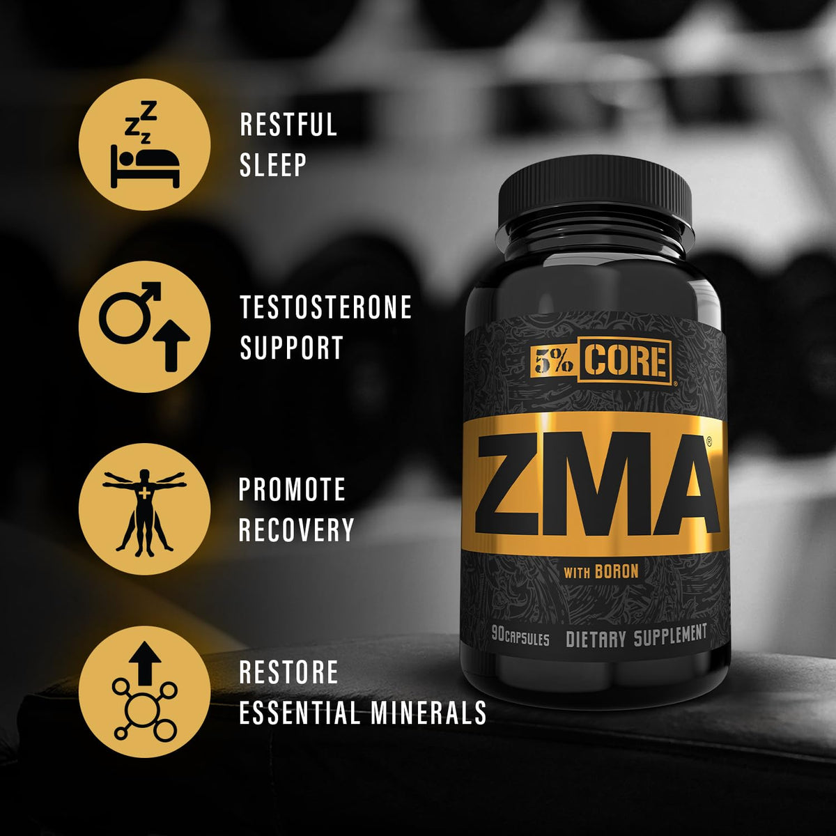 5% Nutrition Core ZMA (with Boron) | Promotes Recovery by Restoring Levels of Zinc, Magnesium & Vitamin B-6 (90 Capsules) - dailyvitalstore