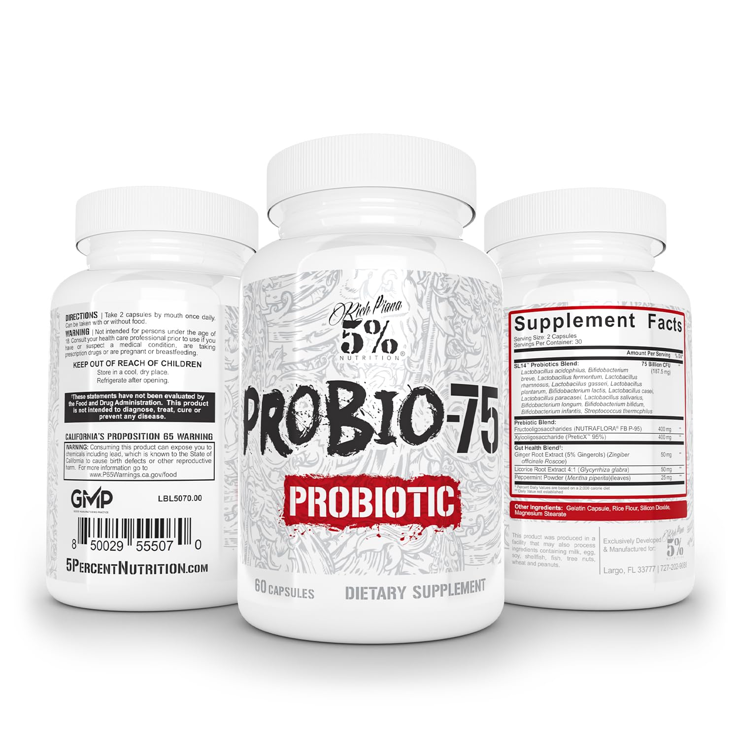 5% Nutrition Rich Piana Probio-75 Billion CFUs | Vegan, 14 Unique Strains - dailyvitalstore