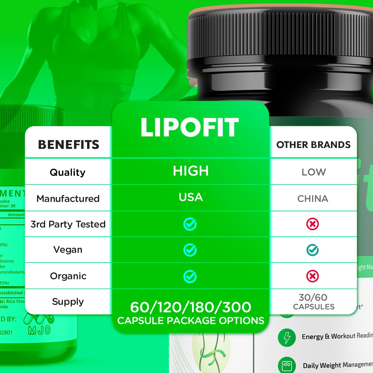 (5 Pack) Lipo Fit Capsules, Official Lipo Fit Pills with All Natural Ingredients, Advanced Overall Health & Wellness Vitamin Supplement Formula for Maximum Strength Multivitamin Support (300 Capsules) - dailyvitalstore