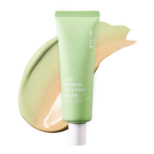 Meebak Cica Redness Solution Lite – Green Color Correcting CC Cream for Redness Relief w/ Niacinamide & Centella Asiatica, Korean Tone Up Cream,