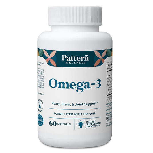 Pattern Wellness Omega 3 Softgels - Pure Fish Oil Formula - Helps Maintain Brain, Heart & Joint Health - 3rd Party Lab Tested - Non-GMO, Dairy-Free, Gluten-Free - 60 Softgels Pattern WellnessBuy Supplements Australia