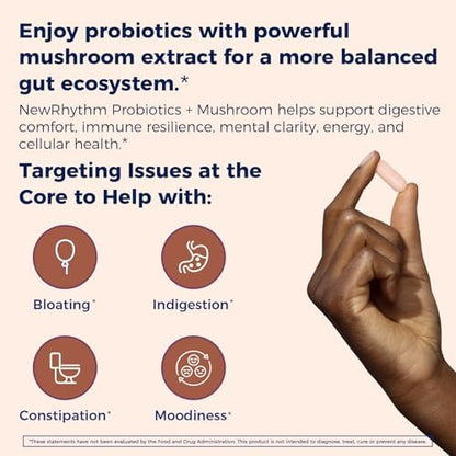 NewRhythm Probiotics Bundle: Probiotics for Women, 100 Billion CFU 18 Strains, Prebiotics, 60 Capsules and Probiotics 35 Billion CFU for Women & Men, 7 Mushroom Extract, 30 Caps