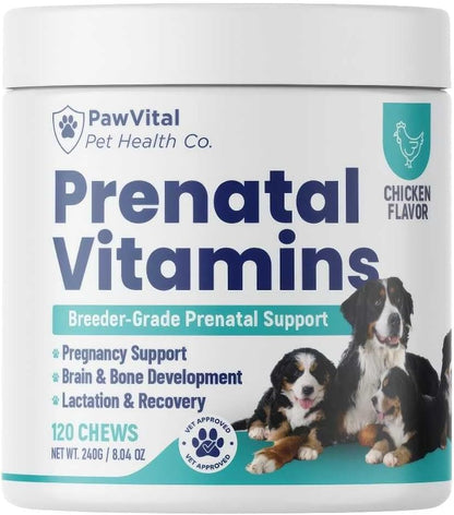 Dog Prenatal Vitamins for Pregnant & Nursing Dogs – 120 Soft Chews with Folic Acid, DHA, Choline, Iron & Calcium – Prenatal Multivitamin Supplement for Puppy Development, Pregnancy & Lactation Support
