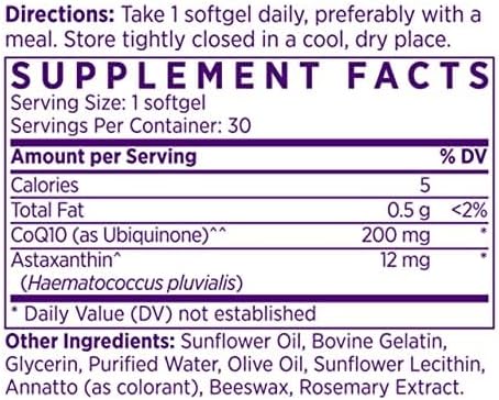NAOMI Extra Strength Astaxanthin 12mg + CoQ10 200mg - Supports Heart Health, Cellular Energy & Antioxidant Defense - Patented Zanthin® & Kaneka® Q10, Fat-Soluble Softgel, 30-Day Supply