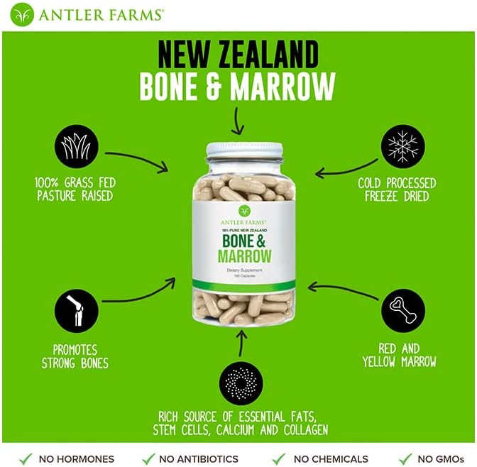 Antler Farms New Zealand Beef Liver & Bone Marrow Bundle | Grass Fed Beef Liver and Bone Marrow Supplement Bundle, Desiccated, Cold Processed, Pure and Clean Capsules