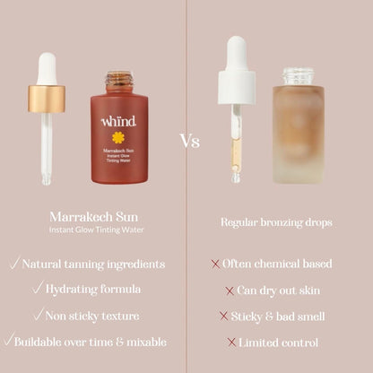WHIND Marrakech Sun Instant Glow Tinting Water- Self Tanner Face Drops –Bronzing for Face –Lightweight Tanner/Natural Tan- Streak-Free Glow – Tan Drops for Radiant Skin - 1oz / 30ml WHINDBuy Supplements Australia