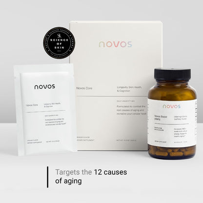 Novos Core Orange + Vital Chews + Boost NMN – Advanced Longevity System | Drink Mix, Chews & Capsules for Cellular Energy, Organ Health & DNA Support