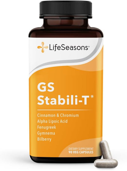 LifeSeasons GS Stabili-T - Blood Sugar Support Supplement - Healthy Circulation & Vision - Maintain Normal Levels - Chromium Cinnamon Gymnema Bilberry & Alpha Lipoic Acid - 90 Capsules
