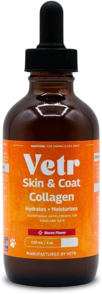 Vetr Skin & Coat Collagen for Dogs - Bacon Flavored Liquid Supplement - Supports Healthy Skin & Shiny Coat - 4 oz (120mL) - Vet-Formulated in USA