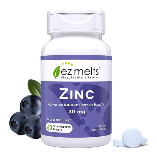 EZ Melts Zinc - Supplement for Immune, Digestive & Skin Health Support - Non-GMO, Vegan & Gluten-Free - Blueberry Blast