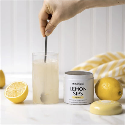 Dr. Kellyann Lemon Sips, Citrus Drink Mix (21 Servings) Rehydrate, Detox, Revitalize, Sugar Free, Fat Free, Non GMO, Hydrates and Firms Skin (Lemon)