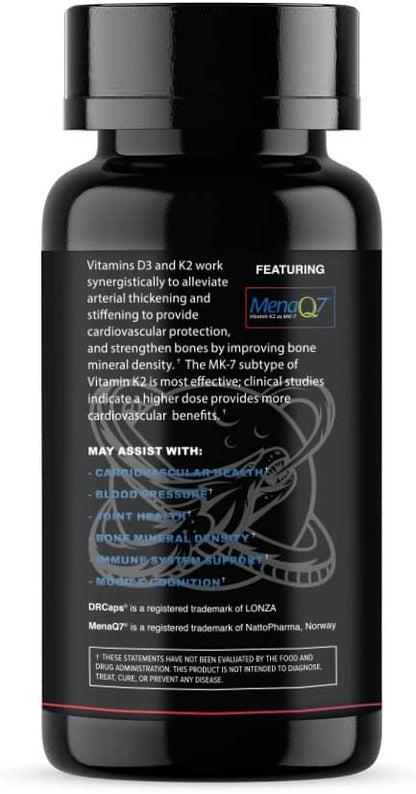 Leviathan Nutrition Vitamin D3 K2 2 in 1 Formula | 360mcg Vitamin K2 (MK7) + Vitamin D3 5000 IU Vegan Organic Extra Strength Vitamin Supplements - Support Heart, Teeth, Joint, and Bone Health