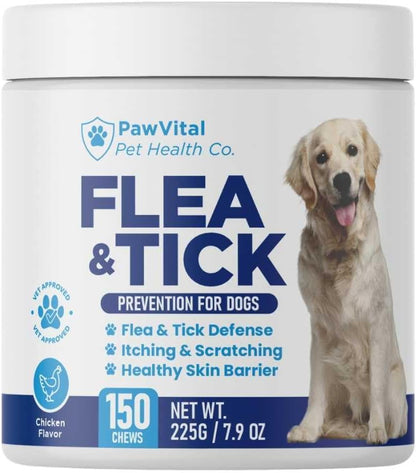 Flea and Tick Prevention for Dogs Chewables – 150 Soft Chews – Natural Dog Flea & Tick Control Supplement – Oral Defense Treatment with Omega Skin & Coat Support – All Breeds & Ages – Chicken Flavor