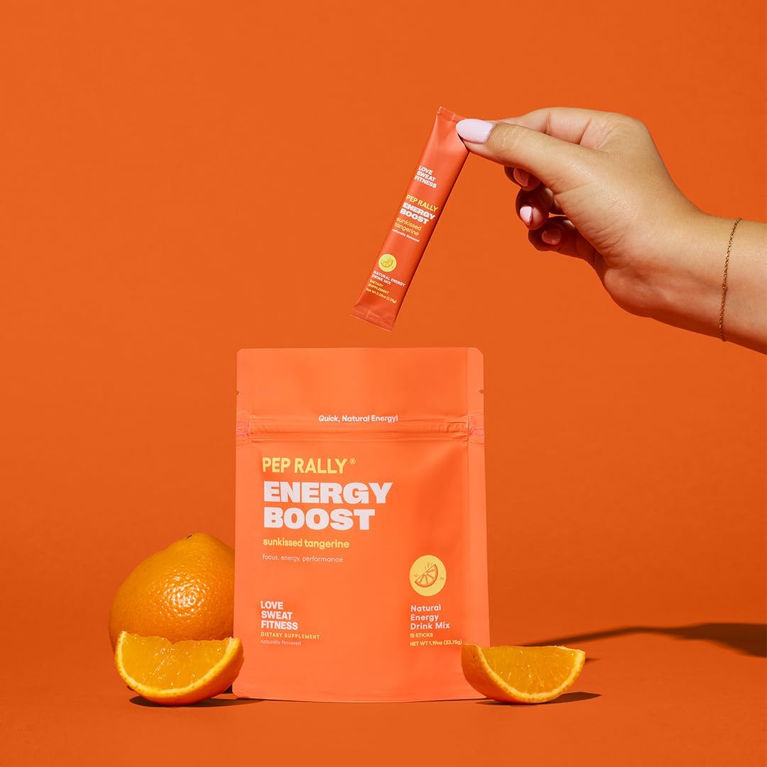 Love Sweat Fitness Clean Energy Drink Mix for Women | 100mg Natural Caffeine from Green Tea + Ginseng | No Jitters, No Crash | Pep Rally Tangerine | Vegan, Non-GMO | 15 Servings