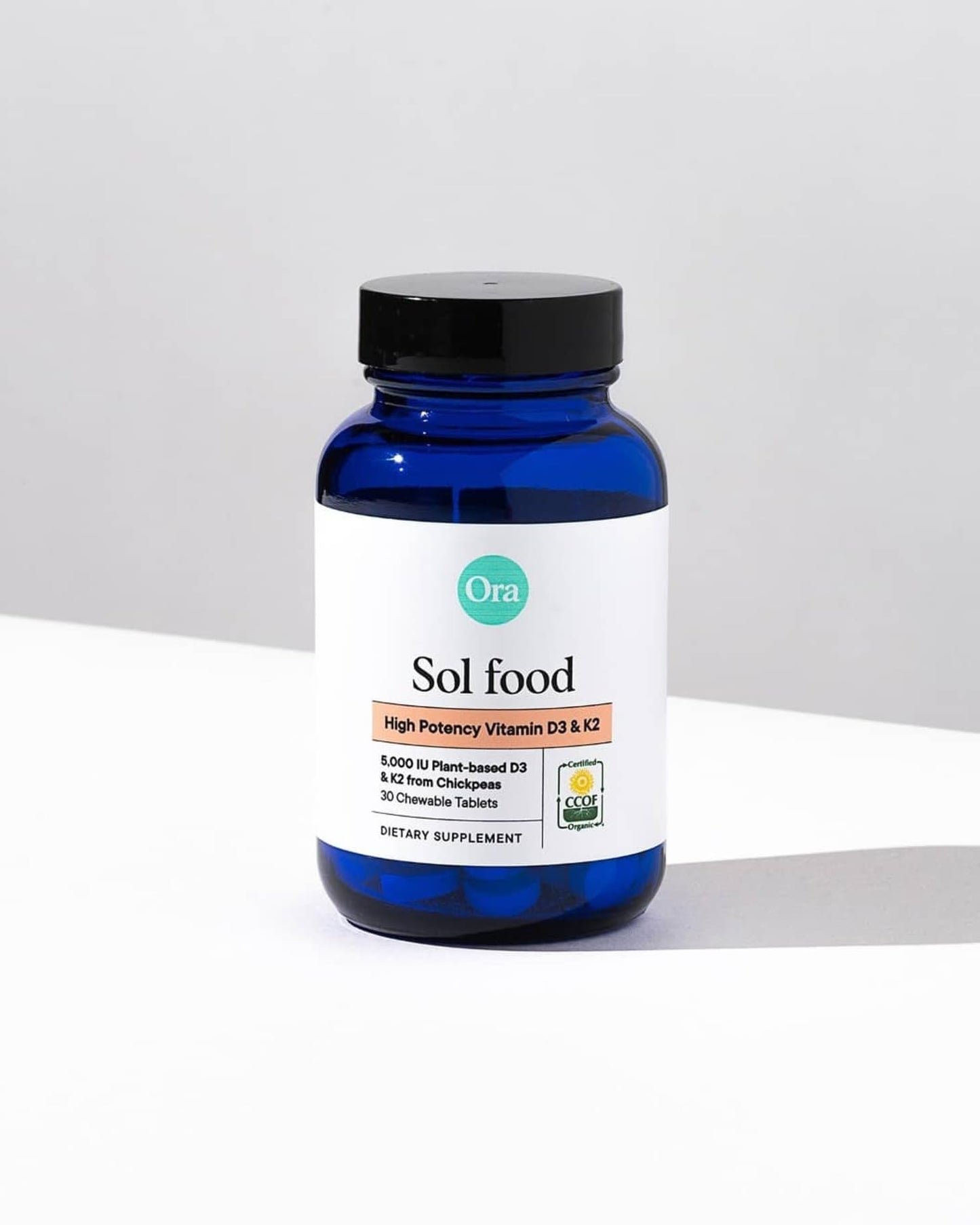 Ora Organic Vitamin D3 5000IU + K2 - Vegan Vitamin D from Lichen and K2 from Chickpeas for Bone Health, Immune Support, & Mood, Maximum Absorption - 1 Month Supply, 30 Chewable Tablets (Pack of 2)