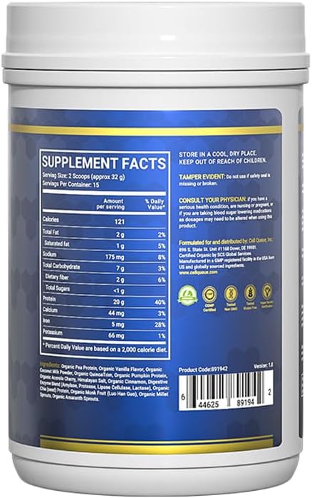 Organic Vegan Protein Powder - 20g Plant Based Protein for Women and Men, with Pea Protein, Superfood & Digestive Enzymes - Clean Protein, Gluten-Free, Gut-Friendly & Non-Bloating, Keto