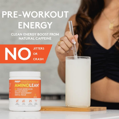 AminoLean Natural Pre Workout Powder & Amino Energy with Vegan BCAA + EAA | Jitter-Free Amino Energy Preworkout with Amino Acids & Weight Management for Women & Men - Naturally Sweetened, Vegan
