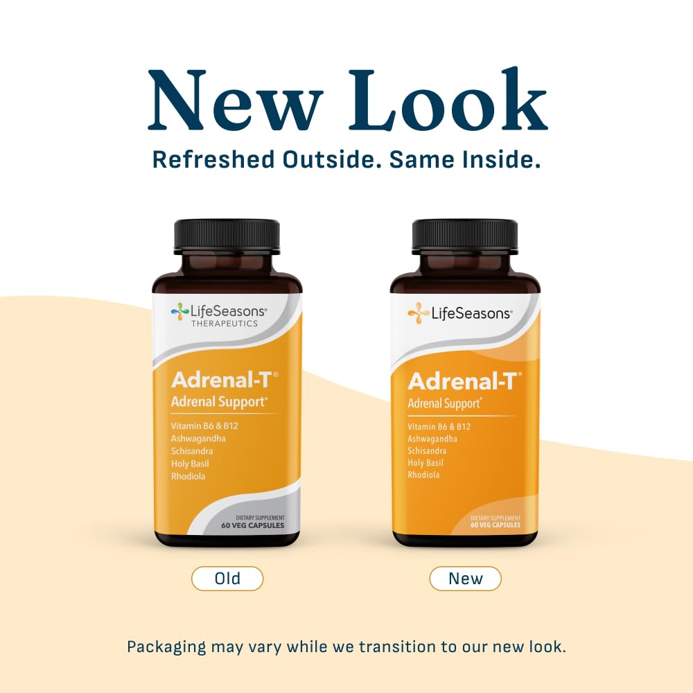 LifeSeasons Adrenal-T - Adrenal Fatigue Support Supplement - Helps Lower Cortisol - Avoid Burnout - Aids Stress Management - Energizing - with Ashwagandha Adaptogens - 60 Capsules