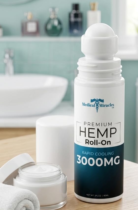 Medical Miracles New Hemp Oil Roll On - Ideal for Muscles, Hips, Joints, Neck, Back, Elbows, Fingers, Hands, and Knees (3000mg Roll-On) Medical MiraclesBuy Supplements Australia