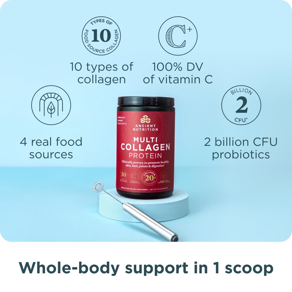Ancient Nutrition Collagen Peptides Powder, Multi Collagen Protein, Women & Men, Vitamin C, Probiotics, Hydrolyzed Collagen, Supports Skin, Joints, Gut Health, Unflavored, 40 Servings Ancient Nutrition buy supplements Au