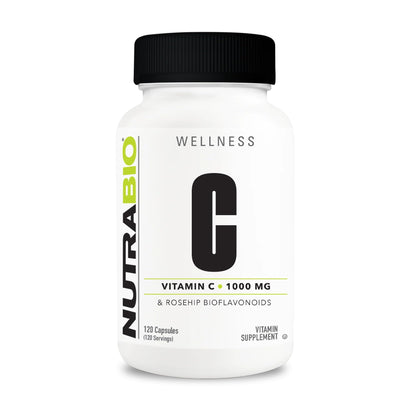 NutraBio Vitamin C with Rose Hips - Supports Healthy Bones, Teeth and Gums, Immune Function - No Fillers or Excipients - (120 Capsules, 1000mg of Vitamin C per Capsule)