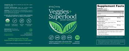 USDA Organic Fruits and Veggies Supplement, 31 Whole Foods, 180 Vegan Ct | Food berry & greens supplements blend for energy, immune & digestive support, vegan, non-GMO, gluten free, third-party tested