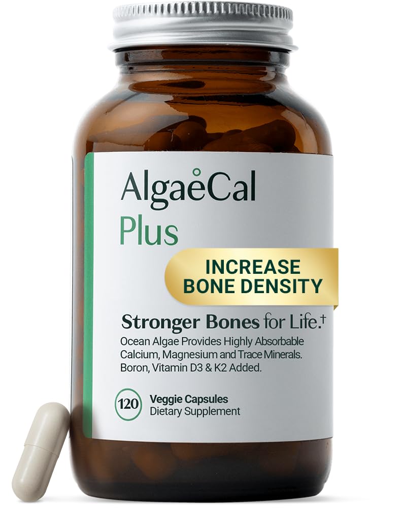 ALGAECAL Organic Red Algae Calcium Supplement for Bone Density, Vitamin K2 MK7 (100mg), Vitamin D3 (1600 IU), Magnesium (350mg) & Trace Minerals & Strength, Easy to Swallow, 120 Veggie Caps ALGAECALBuy Supplements Australia