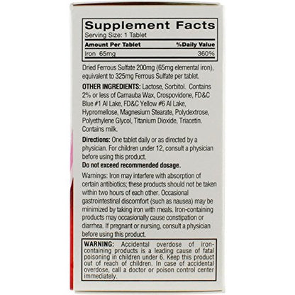 Feosol Original Iron Supplement Tablets, Non-heme, 65mg Iron per Pill, 1 Per Day, 120ct, 4 Month Supply, for Energy and Immune System Support, Made in USA