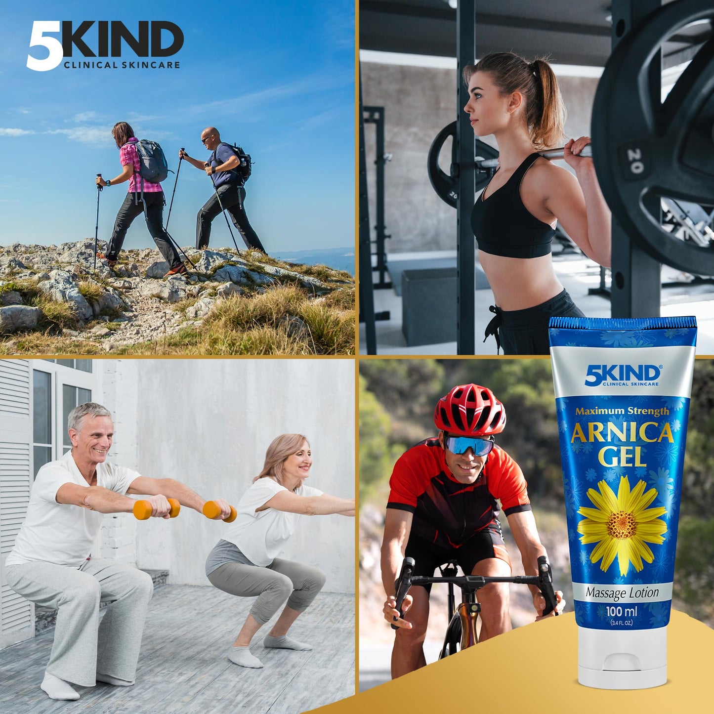 5kind Maximum Strength Arnica Bruise Gel 3.4 Fl Oz - Arnica Gel for Bruising and Swelling - Arnica Montana Gel with High Concentration Extract - Non-Greasy Formula - dailyvitalstore